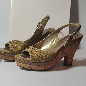 C Label Rumba Linen Cork Heels Sz 7 Orig Retail $244